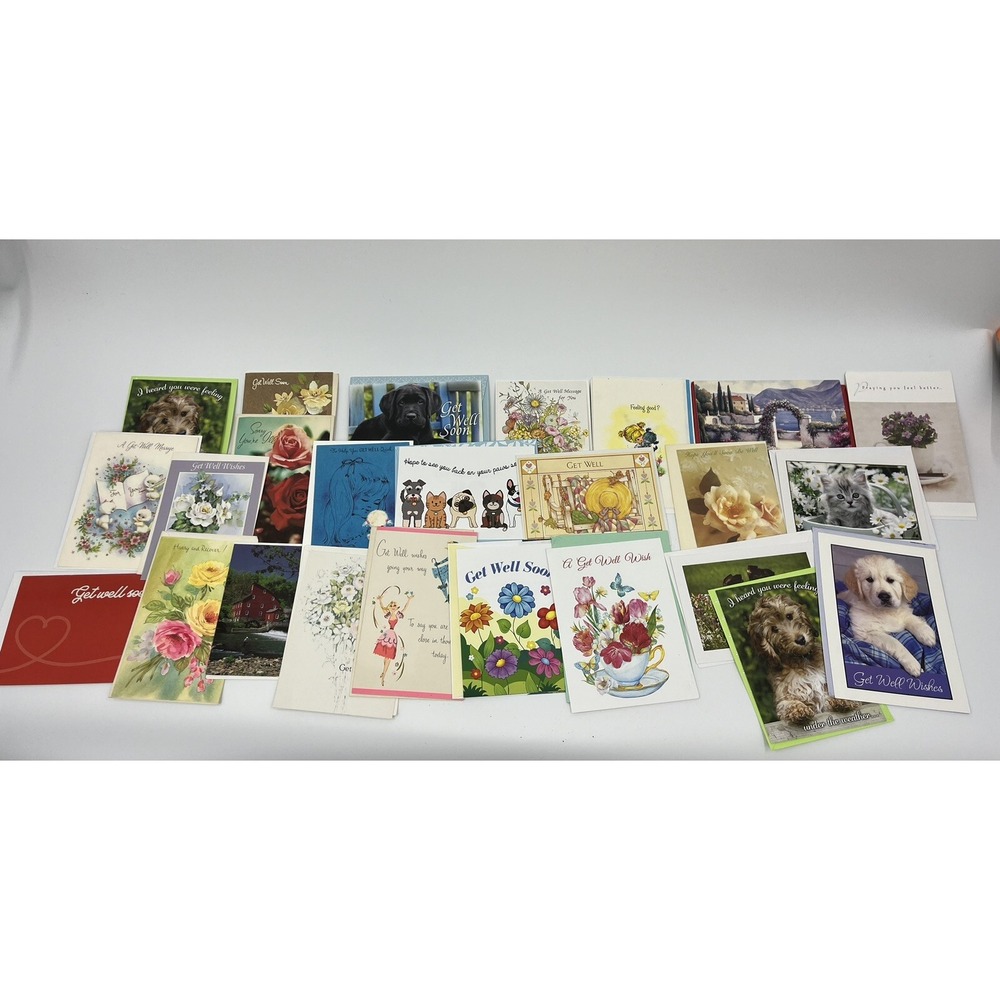 Lot Of 25 Vintage Greeting Cards Get Well Unused Hallmark Animals More